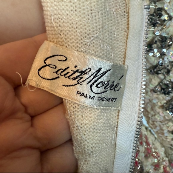 VINTAGE 50s 60s | Edith Morré | Palm Desert amazing ivory pink sequin dress M L - Picture 14 of 14